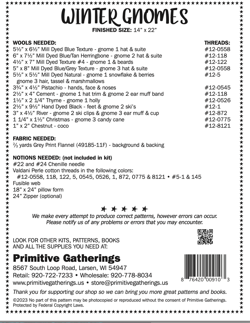 Primitive Gatherings Winter Gnomes Pillow Pattern