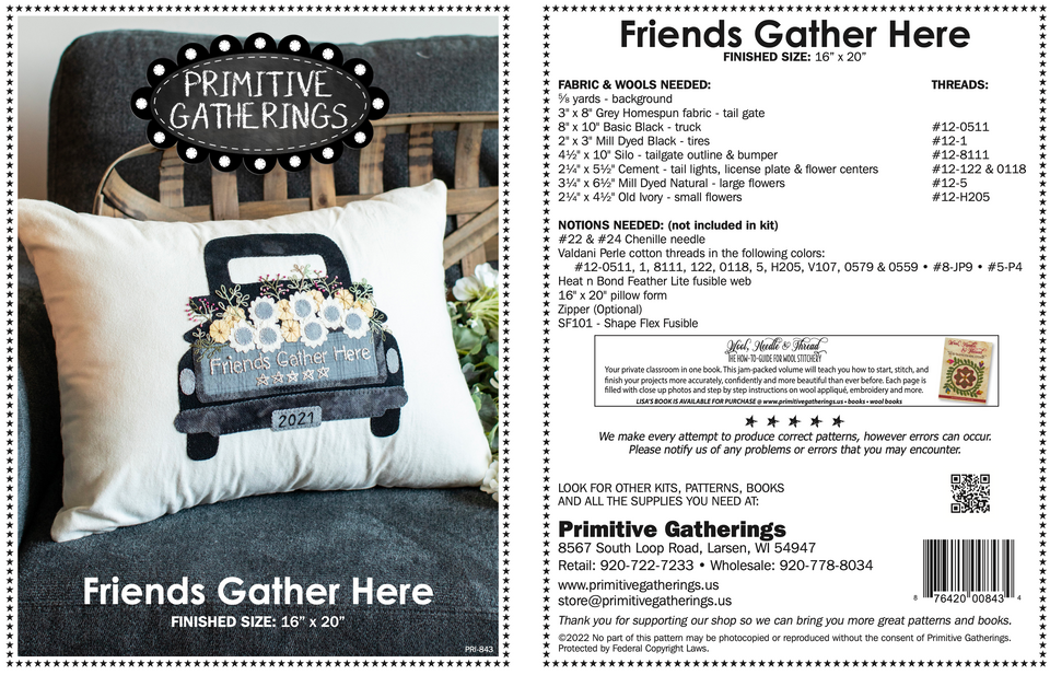 Friends Gather Here Kit VENDOR PRIMITIVE GATHERINGS Pillow Kit & Pattern