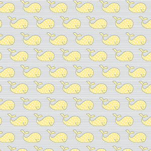 Benartex By The 1/2 Yard Adorable Whale Yellow Gray