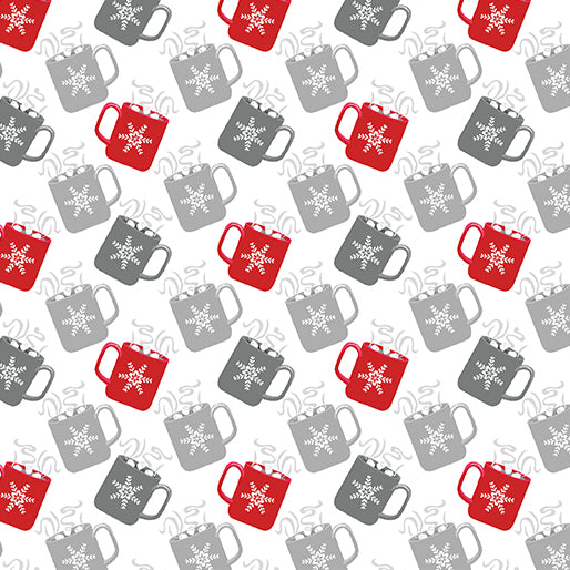 Nordic Cabin by Benartex 100% Cotton by the 1/2 yard Mugs Red/Gray