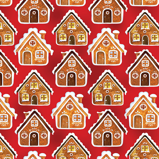 Benatrex Sugar & Spice By NICOLE DECAMP By The 1/2 Yard Gingerbread Houses Red