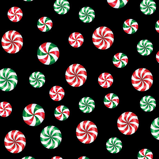 Benatrex Sugar & Spice By NICOLE DECAMP By The 1/2 Yard Peppermint Candies Black