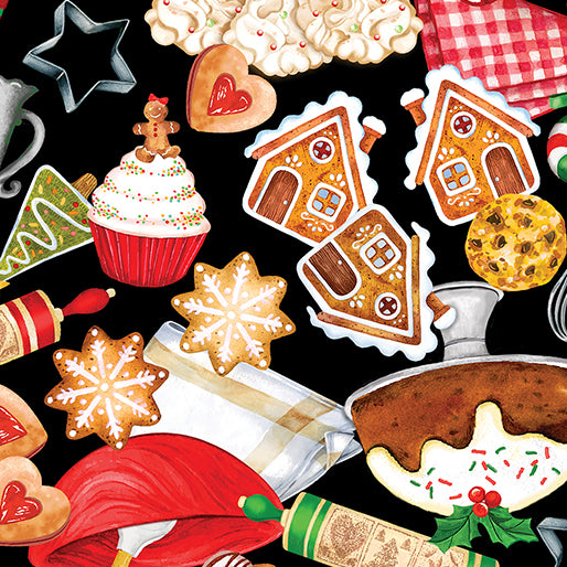 Benatrex Sugar & Spice By NICOLE DECAMP By The 1/2 Yard Holiday Bakery Black
