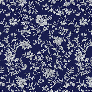 Benartex Elegant Keepsakes by the 1/2 Yard Garden Elegance Navy