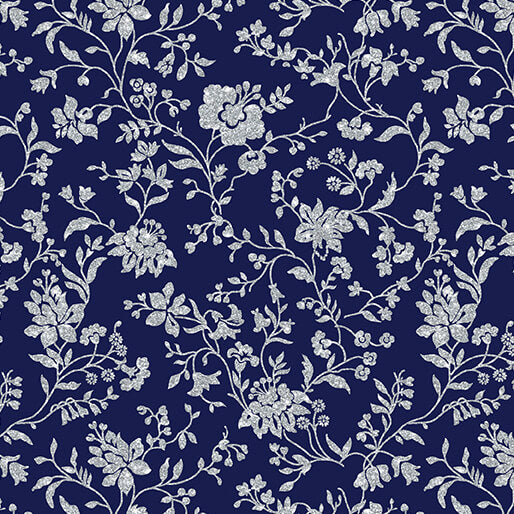 Benartex Elegant Keepsakes by the 1/2 Yard Garden Elegance Navy