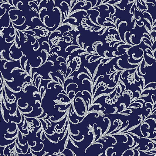 Benartex Elegant Keepsakes by the 1/2 Yard Elegant Scrolls Navy