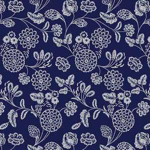 Benartex Elegant Keepsakes by the 1/2 Yard Elegant Jacobean Navy