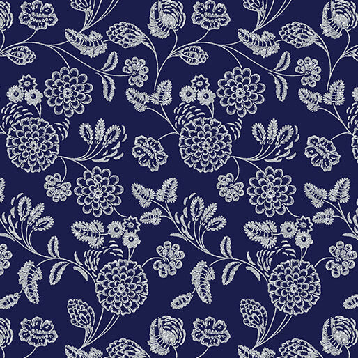 Benartex Elegant Keepsakes by the 1/2 Yard Elegant Jacobean Navy