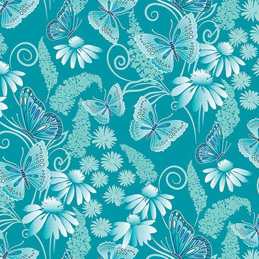 Benartex Butterfly Calypso By The 1/2 Yard Calypso Dreams Teal