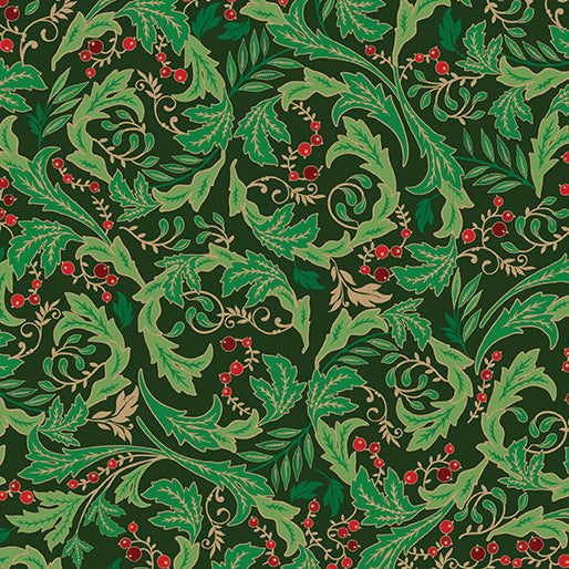Holiday Leaves & Berries Forest Green