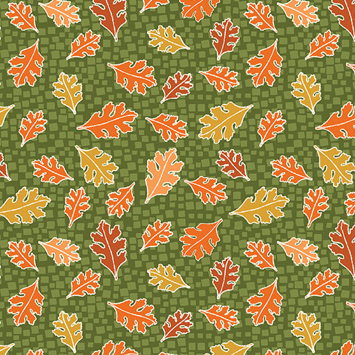 Benatrex Hello Pumpkin By Cherry Guidry By The 1/2 Yard Mosaic Leaves Green