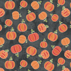 Benatrex Hello Pumpkin By Cherry Guidry By The 1/2 Yard Pumpkin Dark Grey