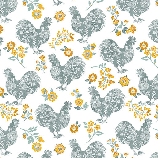 Pre Order Ships In September Chalk Barn By Shannon Roberts For Benartex By The 1/2 Yard Chalk Paint Roosters Teal Yelow