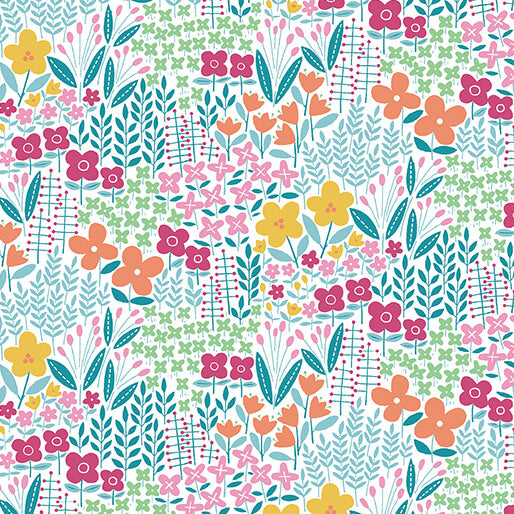 Pre Order Ships In July Blooming Color By WOLFF PAPER By Benartex By The 1/2 Yard Meadow Turquoise/Multi