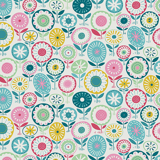Pre Order Ships In July Blooming Color By WOLFF PAPER By Benartex By The 1/2 Yard Josie Turquoise/Multi