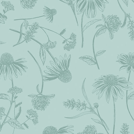 Benartex Bee Haven By Rachel Rossi By The 1/2 Yard Coneflower Tonal Light Teal