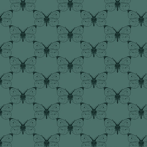 Pre Order Ships in September Benartex Bee Haven By Rachel Rossi By The 1/2 Yard Etched Cabbage Butterfly Teal