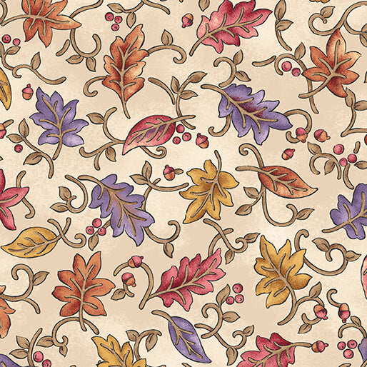 Nancy Halvorsen Autumn Breeze By The 1/2 Yard Dancing Leaves Cream