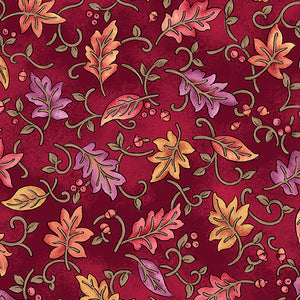 Nancy Halvorsen Autumn Breeze By The 1/2 Yard Dancing Leaves Red