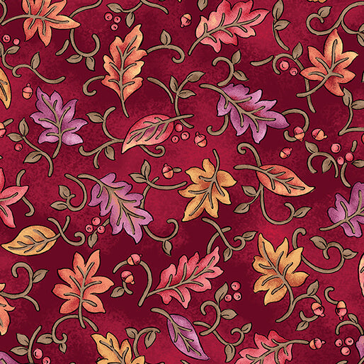 Nancy Halvorsen Autumn Breeze By The 1/2 Yard Dancing Leaves Red