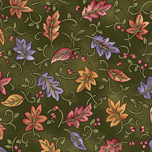 Nancy Halvorsen Autumn Breeze By The 1/2 Yard Dancing Leaves Green