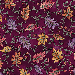 Nancy Halvorsen Autumn Breeze By The 1/2 Yard Dancing Leaves Plum