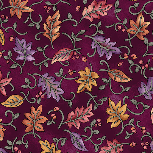 Nancy Halvorsen Autumn Breeze By The 1/2 Yard Dancing Leaves Plum