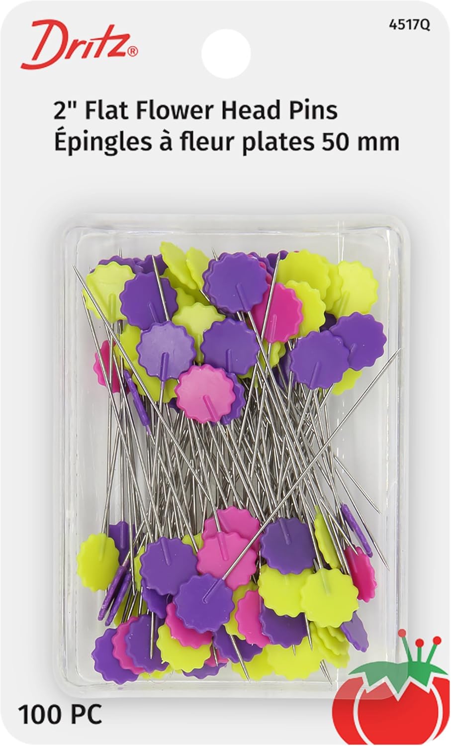 Dritz 2" Flat Flower Straight Pins, 100 Count, Assorted Colors