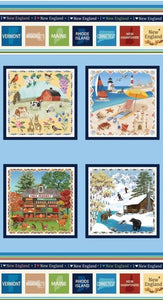 ALL NEW ENGLAND SHOP HOP Fabric PANEL 24" x 44 2024