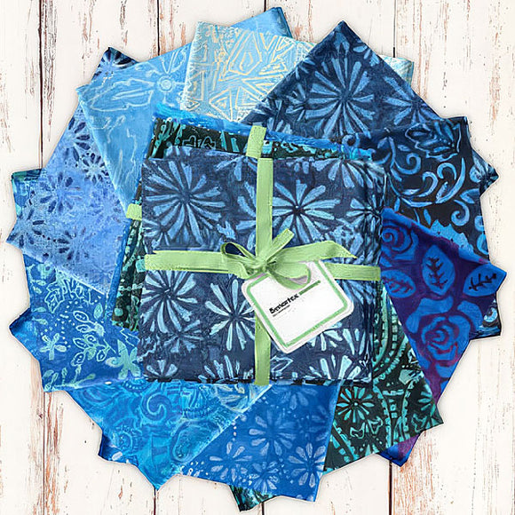 Benartex Fabrics Bali Blenders Blue Batiks - Fat Quarters 10 Pieces
