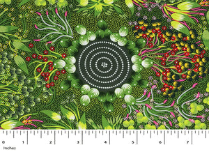 Bush Fruits Green by Marilyn Abbott Wheeler Rayon By The 1/2 Yard