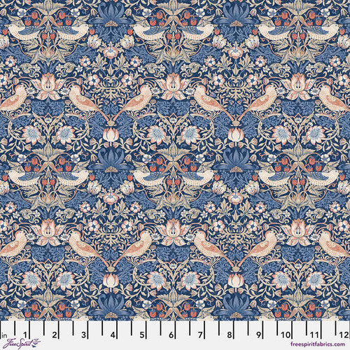 William Morris Bexleyheath Cotton Lawn Collection By The 1/2 Yard Mini-Strawberry Thief - Inky