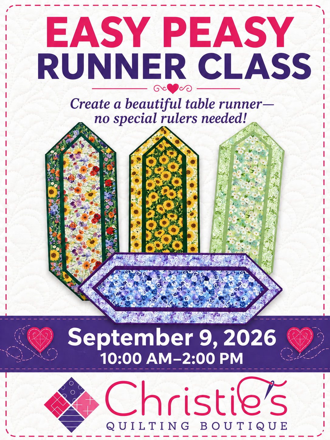 09/09/2026 Easy Peasy Table Runner Class 10-2 Class By Regina