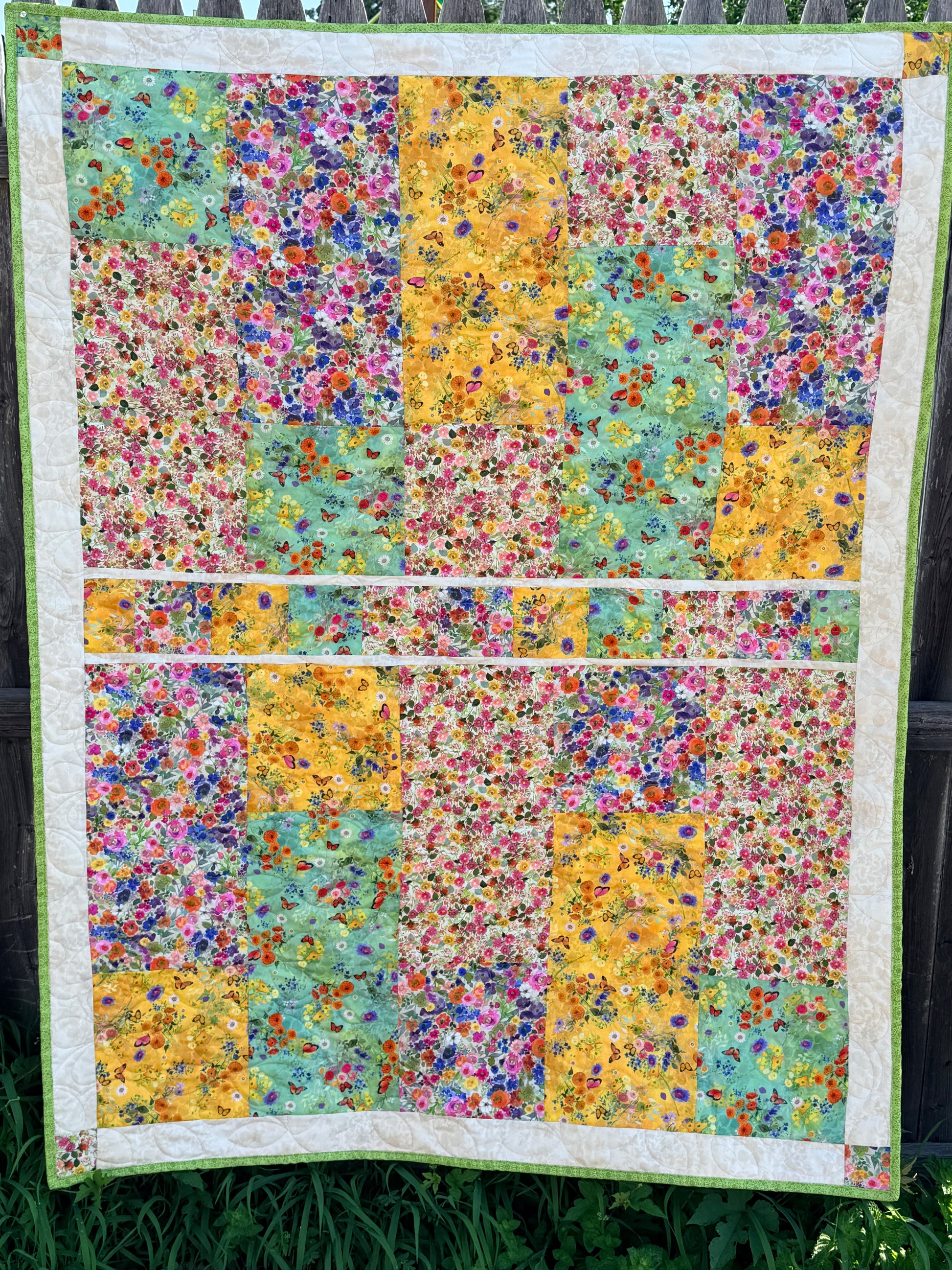 The Sassy Sunflower Window Pane Summer Flowers Quilt Kit 48x62
