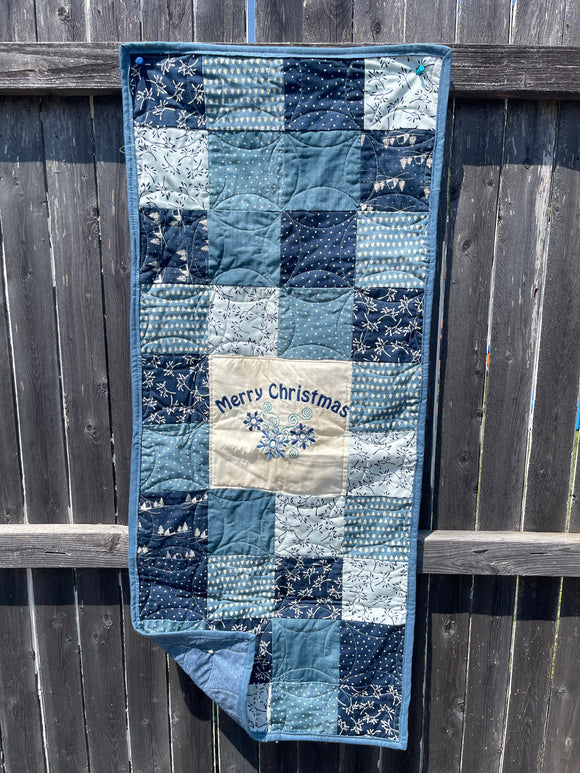 Blue Christmas Table Runner 18x42