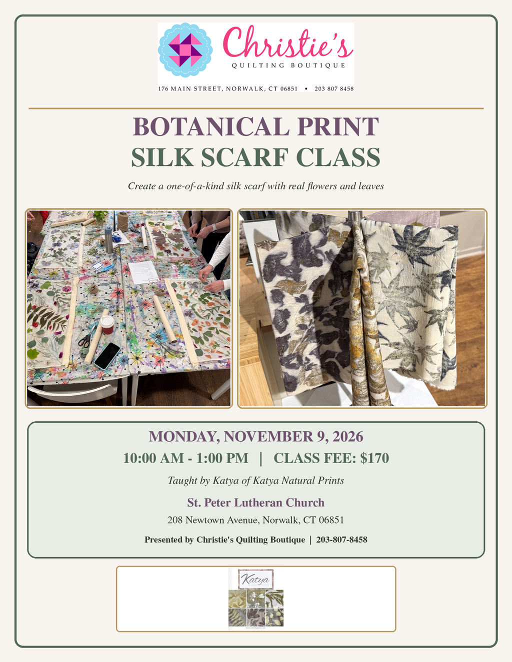 11/09/2026 Botanical Prints Silk Scarf Class 10-1 By Katya