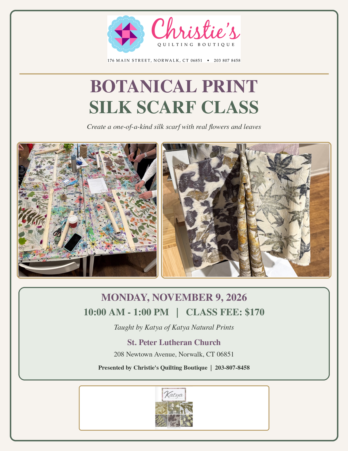 11/09/2026 Botanical Prints Silk Scarf Class 10-1 By Katya