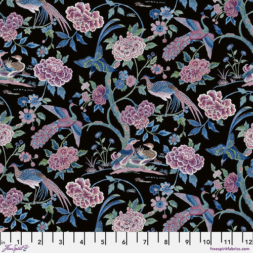 Water Garden by Sanderson by the 1/2 yard Indienne Peony Trail - Black