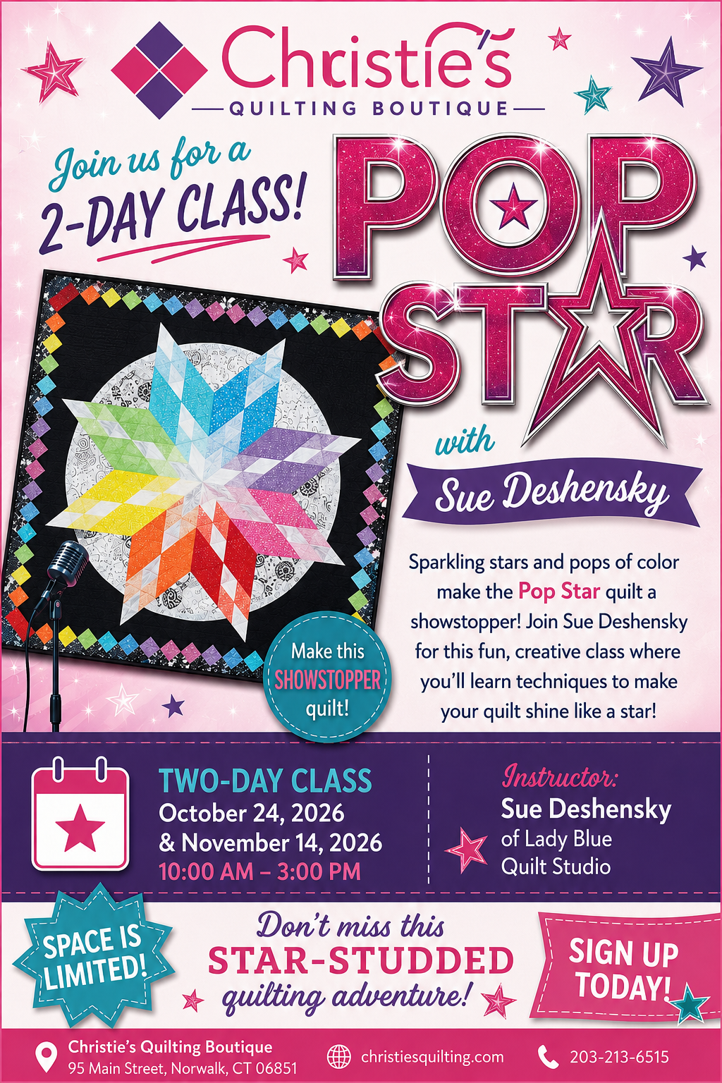 10/24/2026 & 11/14/2026 Pop Star By Sue Deshensky Class 10-3 2 Day Class