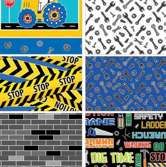 Fabric Bundle CONSTRUCTION CREW by Kanvas Studio for Benartex - Enhanced with Glow in the Dark! - 6 Different 1 Yard Cuts