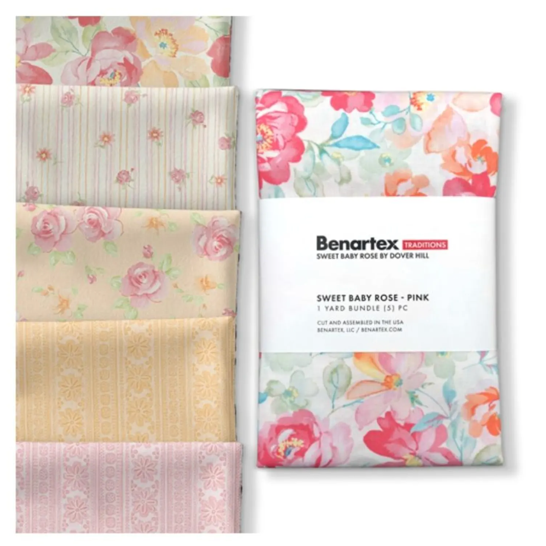 SWEET BABY ROSE Pink by Dover Hill 5 Different 1 Yard Cuts