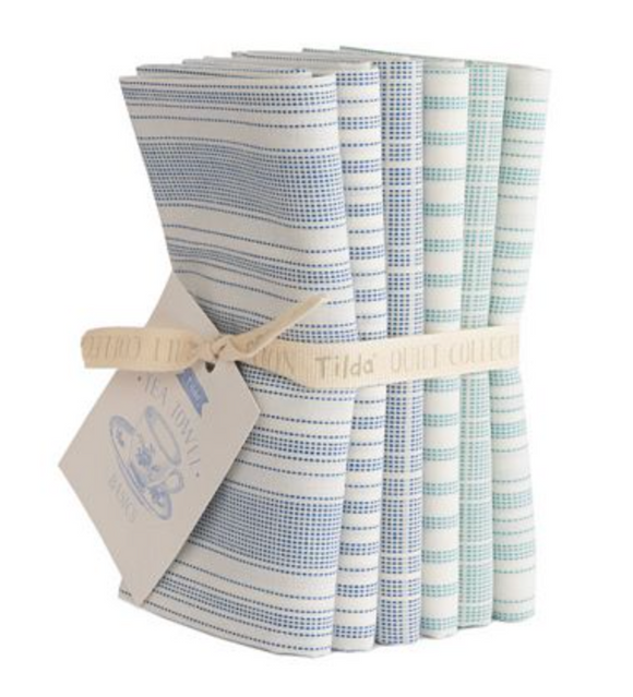 Tilda Woven Tea Towel FQB 6pc 20x22in Blue Teal Quilt Fabrics