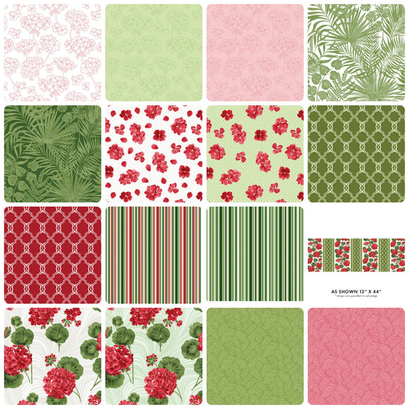 Betty's Geranium - Fat Quarter 16pc/bundle - By Jackie Robinson For Benartex Fabrics