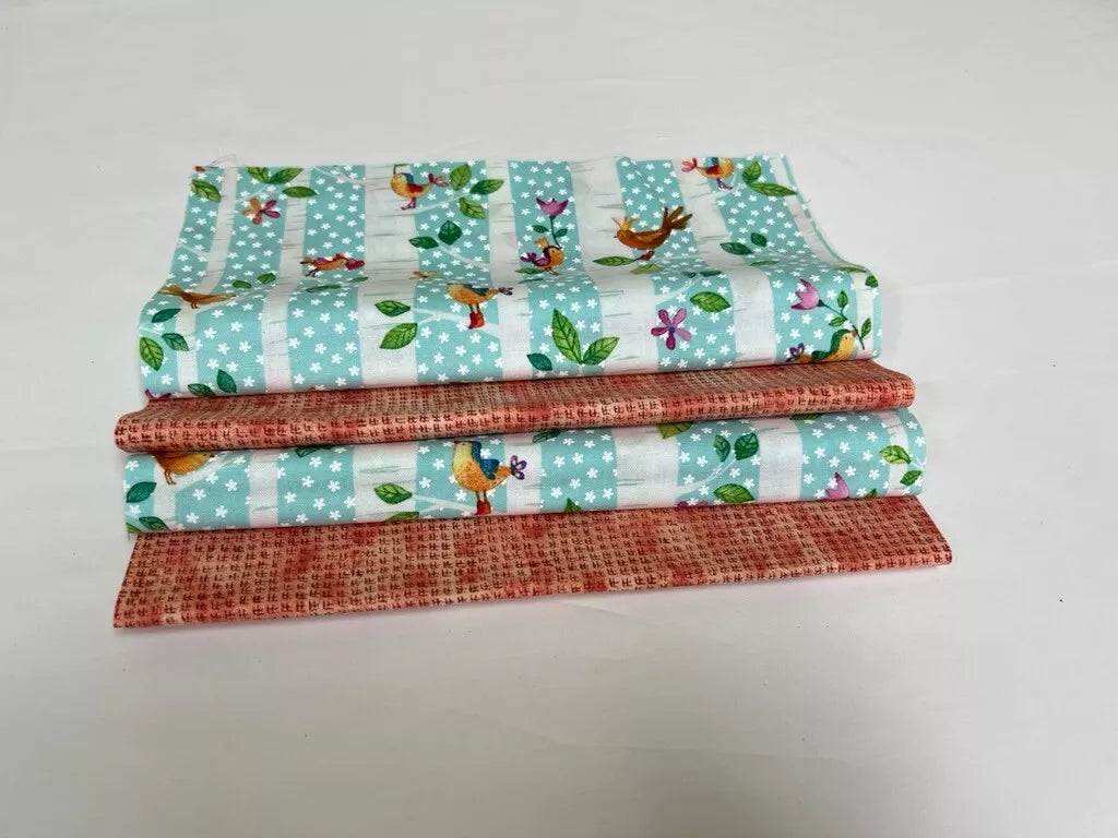 16 Pre Cut 10" Quilting Fabric Squares Spring Birds