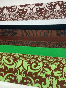 20 Strips 2.5" Jelly Rolls Fabric Squares Pre Cut Quilting Brown Green Damask