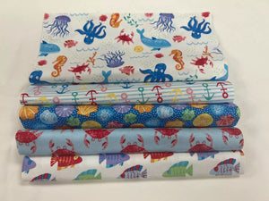 20 Pre Cut 10" Quilting Fabric Squares Ocean Play