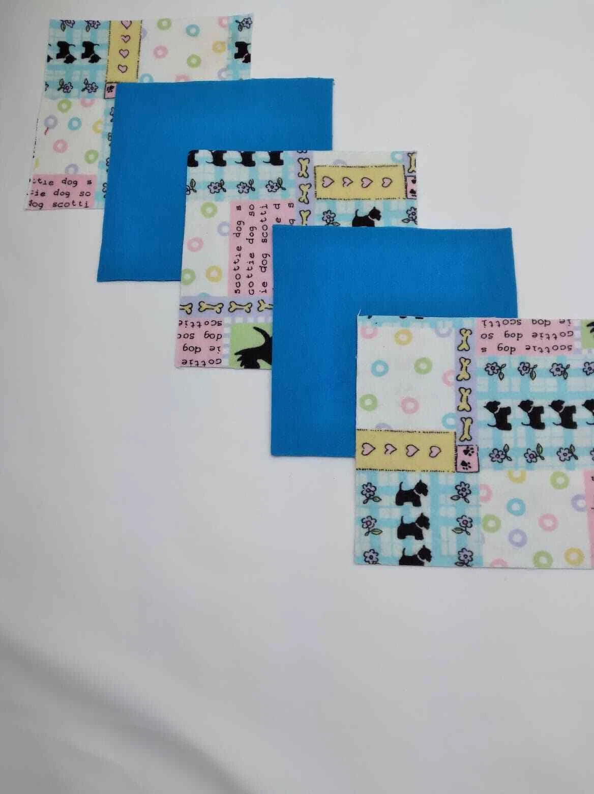 32 Pre Cut 5" Quilting Fabric Squares Flannel Teal Scottie Dogs