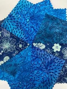 40 5" Quilting Fabric Squares Pre Cut Quilting Charm Blue Batiks