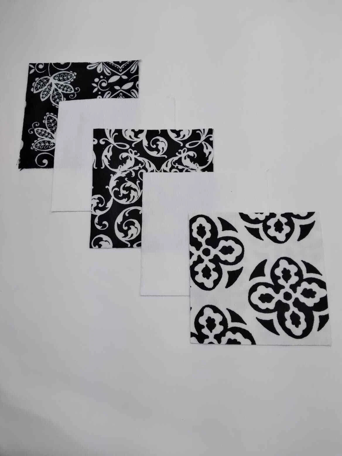 32 Pre Cut 5" Quilting Fabric Squares Flannel Black & White