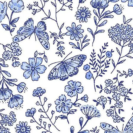 Butterflies Blues Floral White